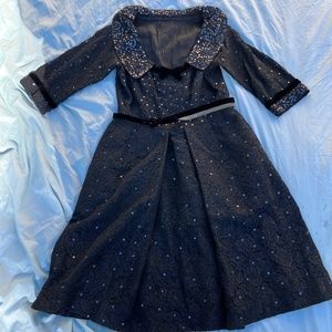 Vintage Sophie Of  Saks Fifth Avenue Black Dress Sequined Lace  Belt M/L